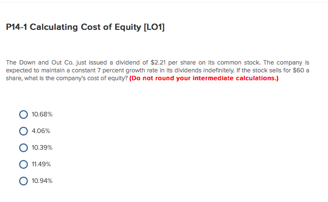 Solved P14-1 Calculating Cost Of Equity [LO1] The Down And | Chegg.com