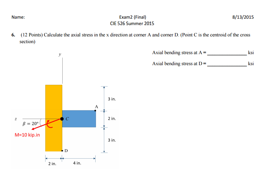 Solved 6. (12 Points) Calculate the axial stress in the x | Chegg.com
