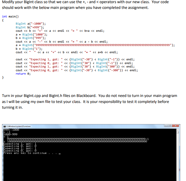 Solved BigInt Class Implementation With Addition Chegg