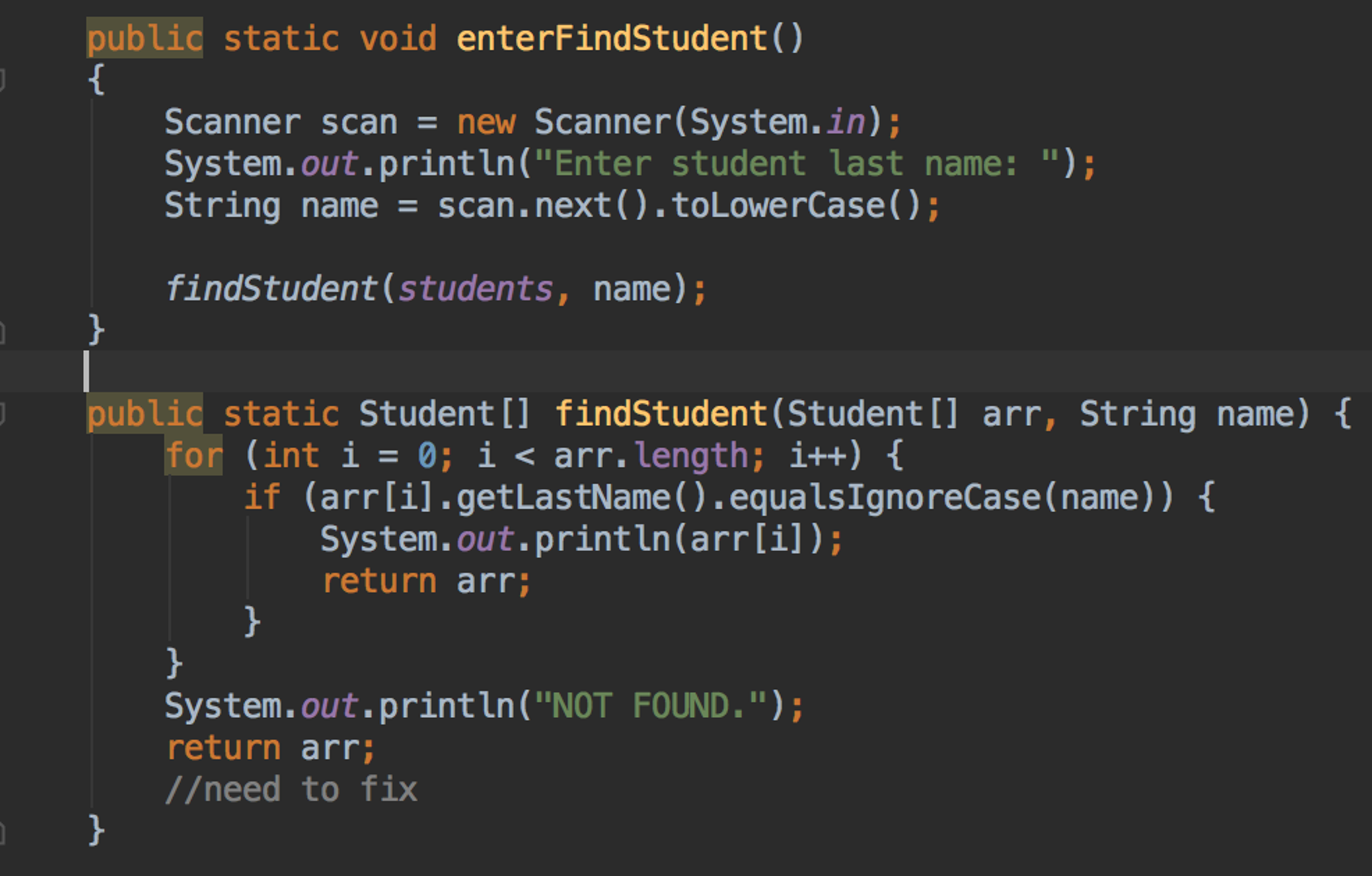 Solved I have a java method that searches for a Student | Chegg.com