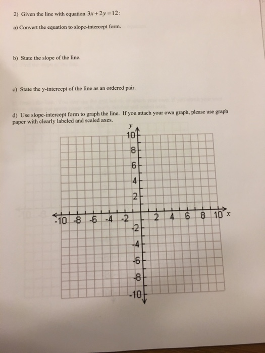 the equation of the graphed line is 2x 3y 12