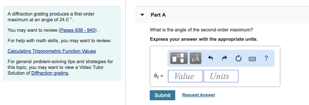 Solved A diffraction grating produces a first-order maximum | Chegg.com