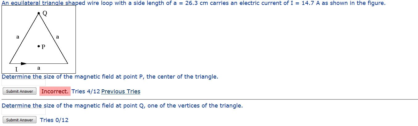 Solved An equilateral triangle shaped wire loop with a side | Chegg.com