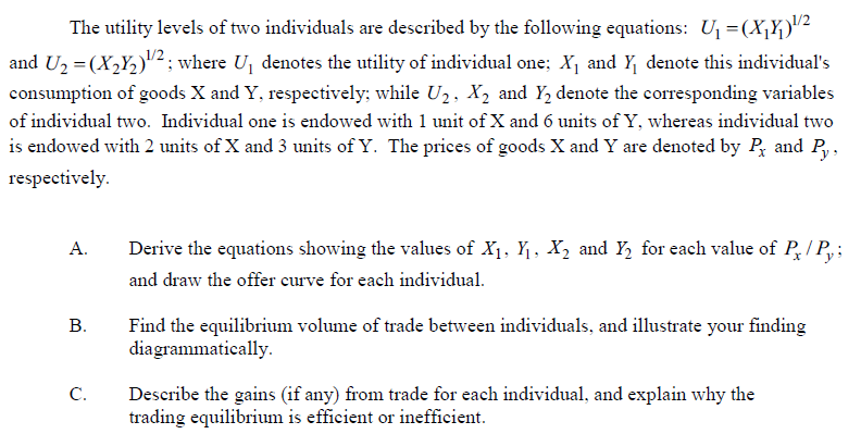 Solved The utility levels of two individuals are described | Chegg.com