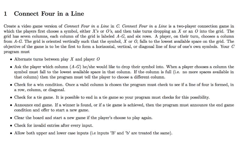 Solved 1 Connect Four in a Line Create a video game version | Chegg.com
