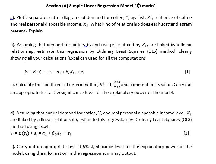 Solved Section (A) Simple Linear Regression Model [1p marks] | Chegg.com