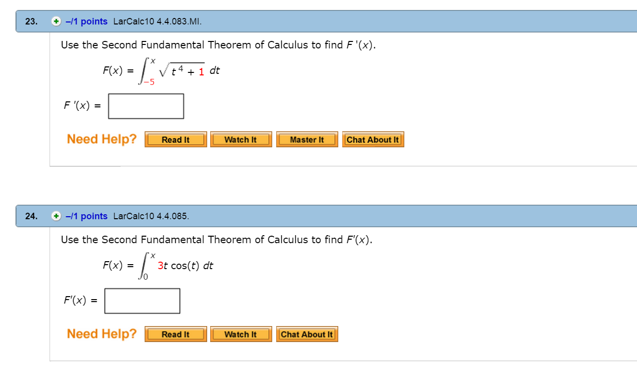second fundamental theorem of calculus practice problems
