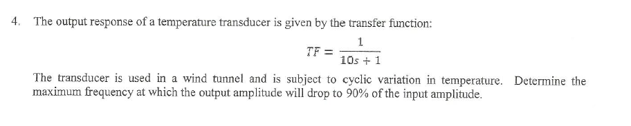 Solved The output response of a temperature transducer is | Chegg.com