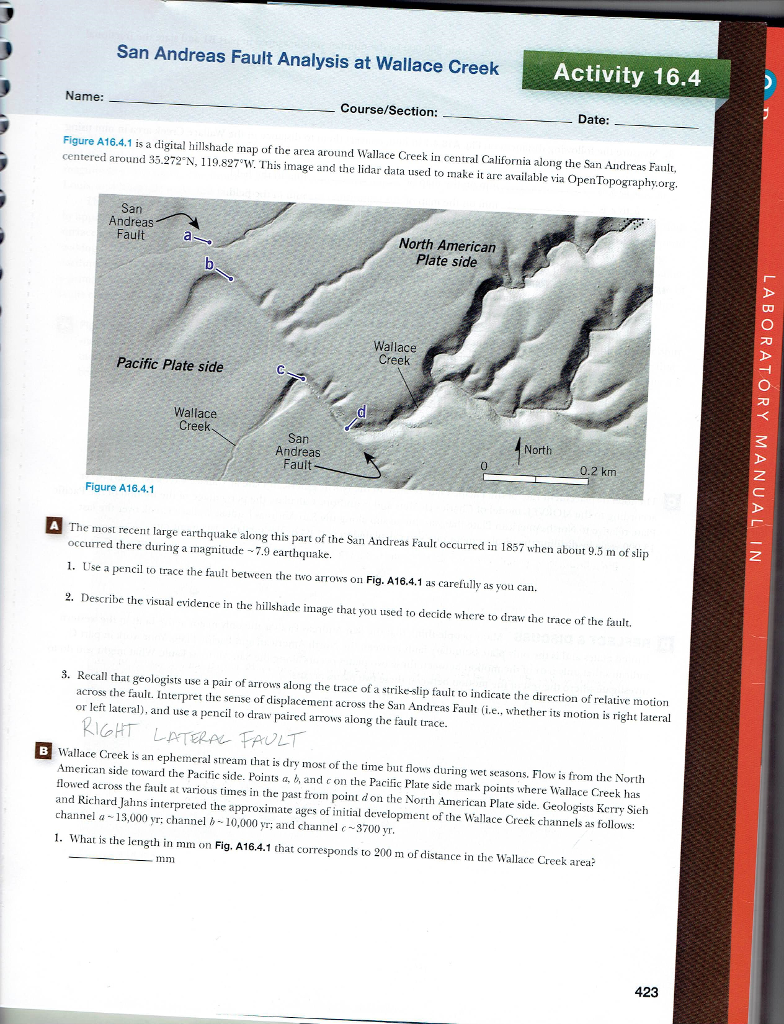 Solved San Andreas Fault Analysis at Wallace Creek Activity | Chegg.com