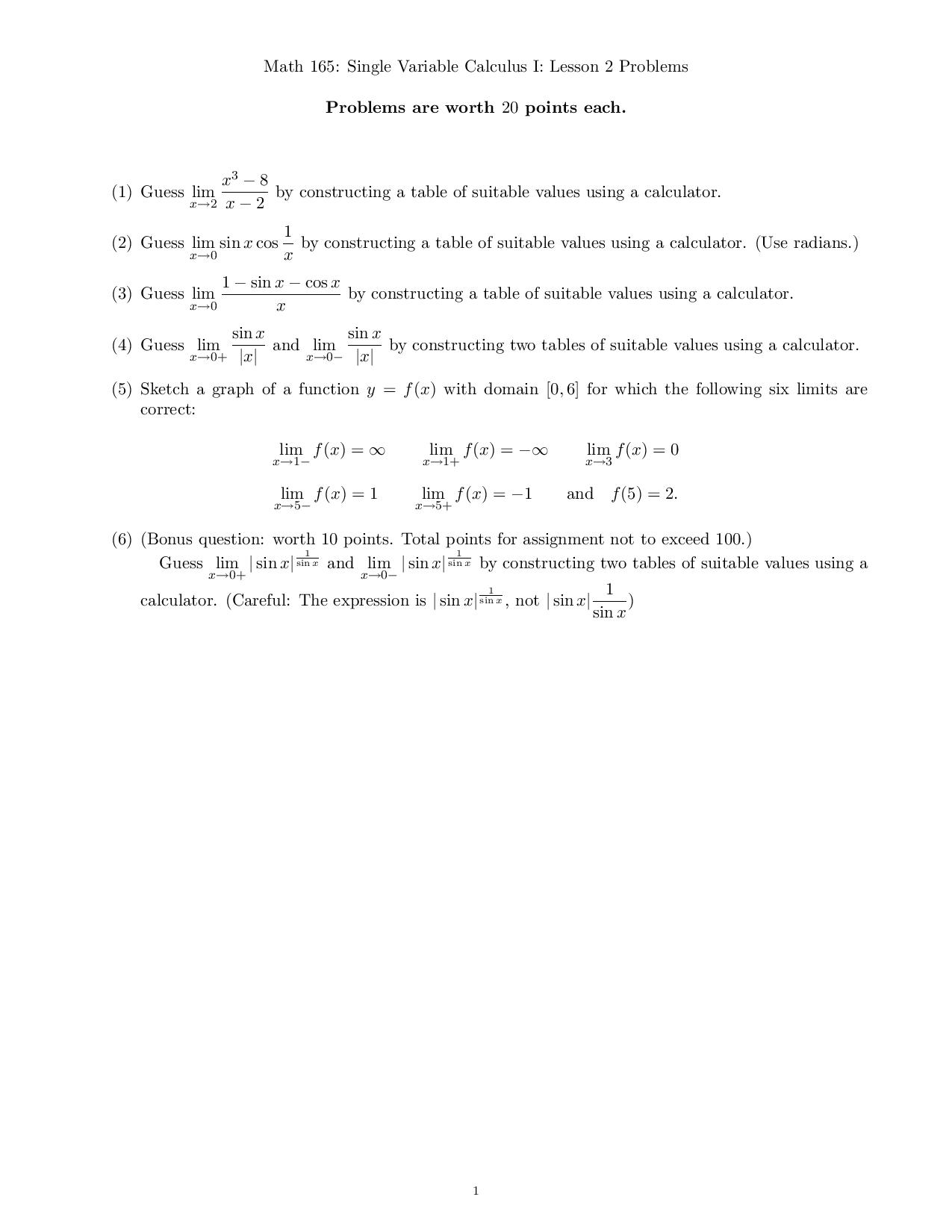 Solved Math 165: Single Variable Calculus I: Lesson 2 | Chegg.com
