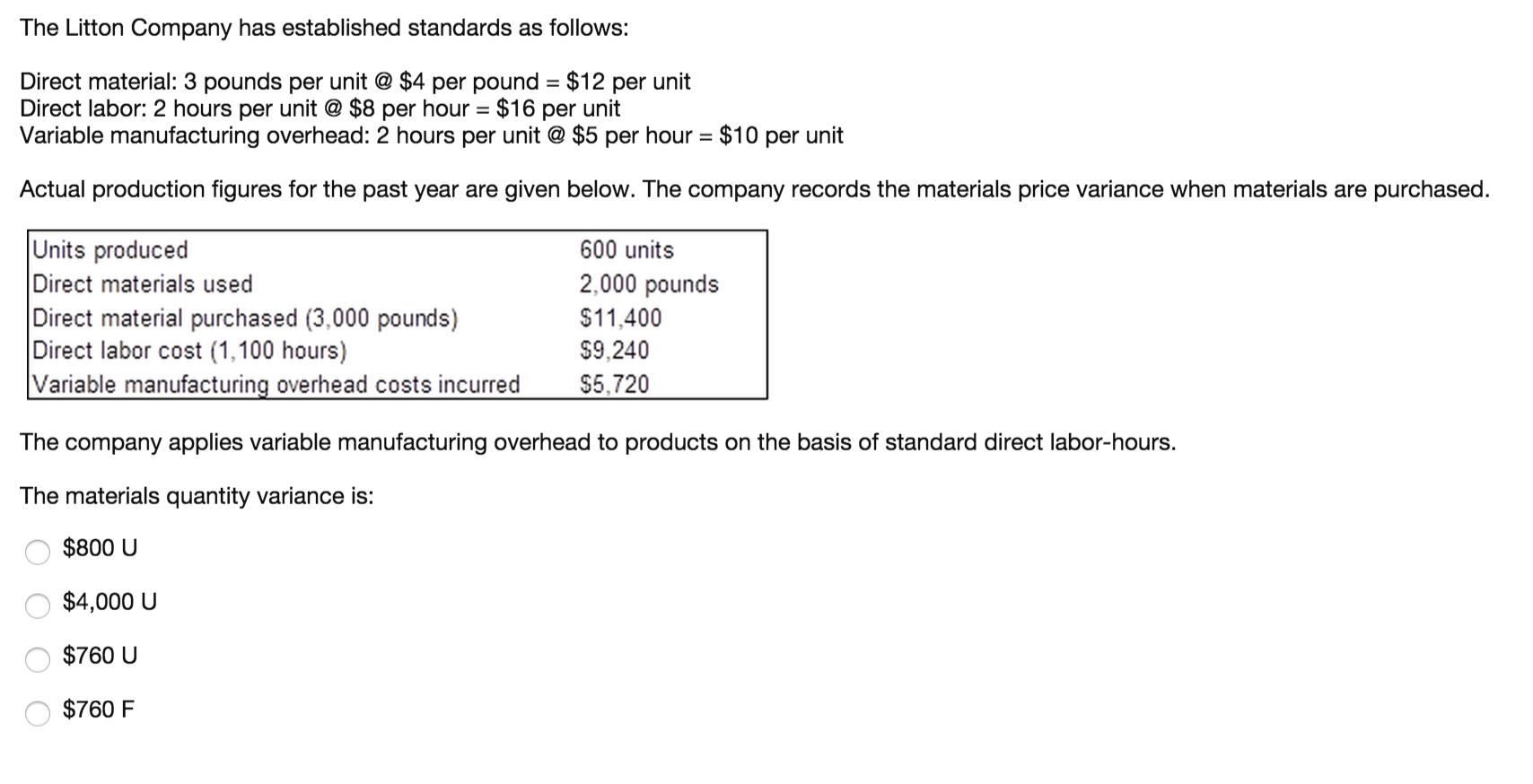 Solved The Litton Company has established standards as