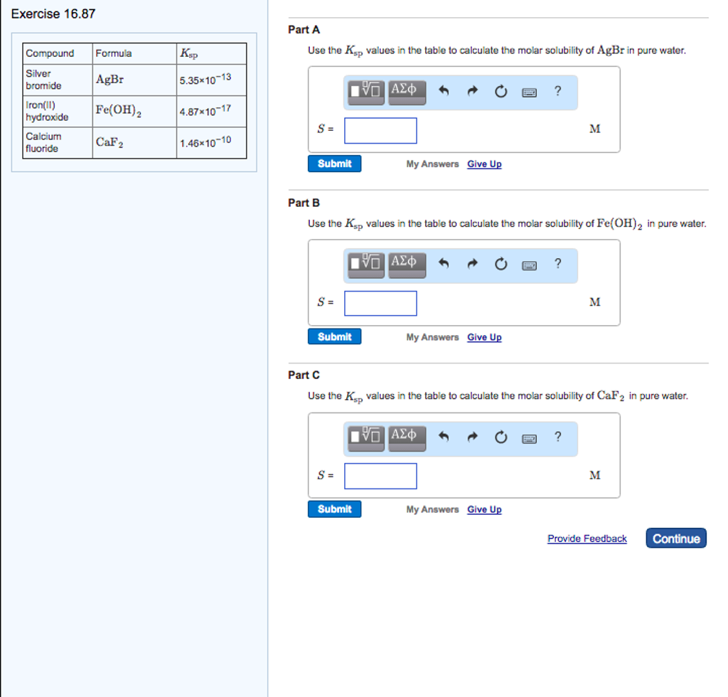 Solved Use the K_sp values in the table to calculate the | Chegg.com
