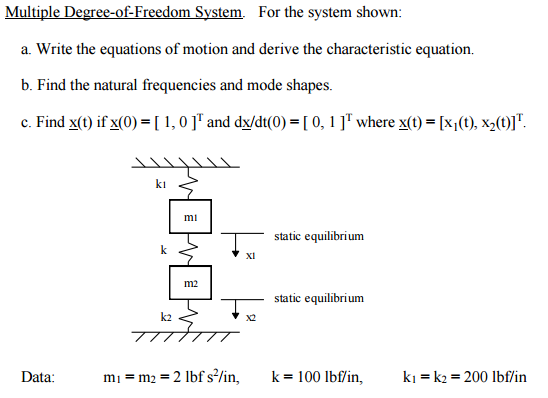 Solved Multiple Degree-of-Freedom System. For the system | Chegg.com