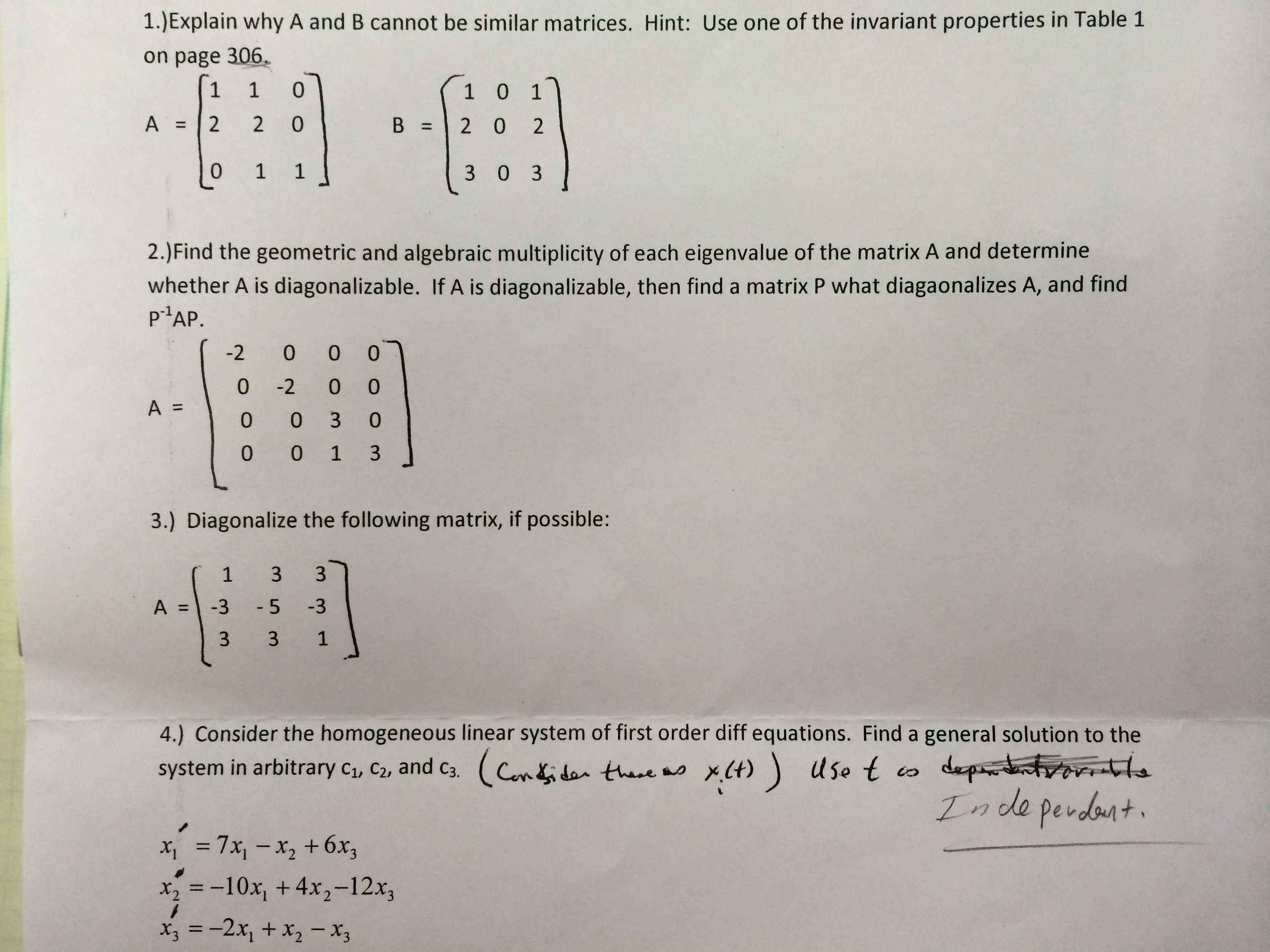 Explain Why A And B Cannot Be Similar Matrices. Hint: | Chegg.com