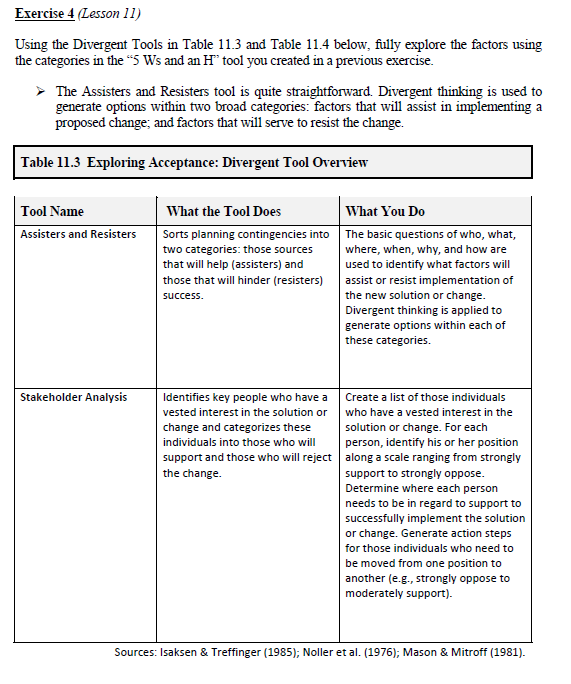 Solved Erercise 4 Lesson 11) Using the Divergent Tools in | Chegg.com