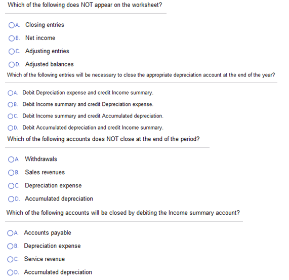 Solved Which of the following does NOT appear on the | Chegg.com