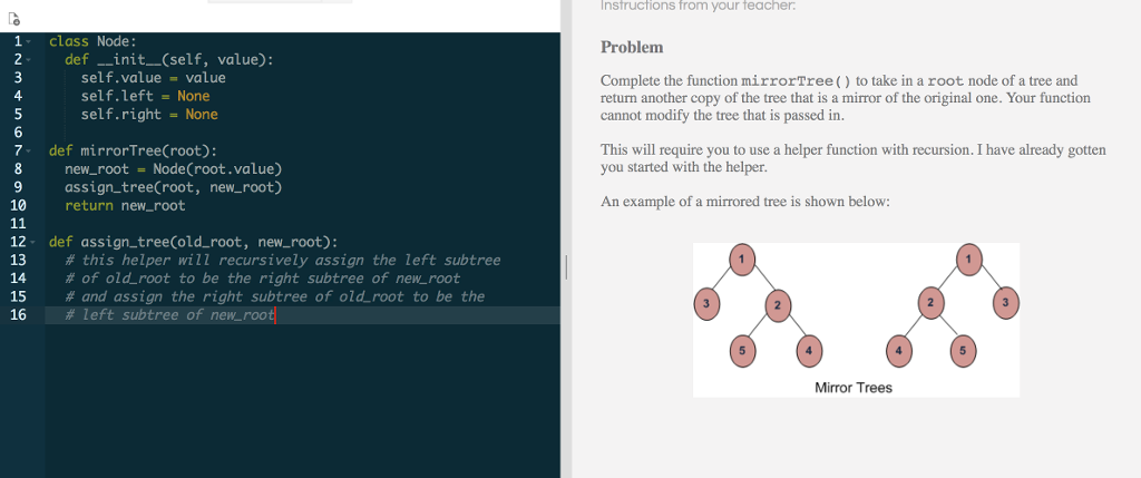 Solved Complete the function mirrorTree() to take in a root | Chegg.com