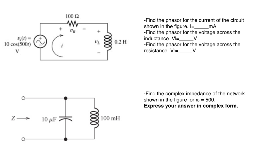 Solved 100 Ω -Find the phasor for the current of the circuit | Chegg.com