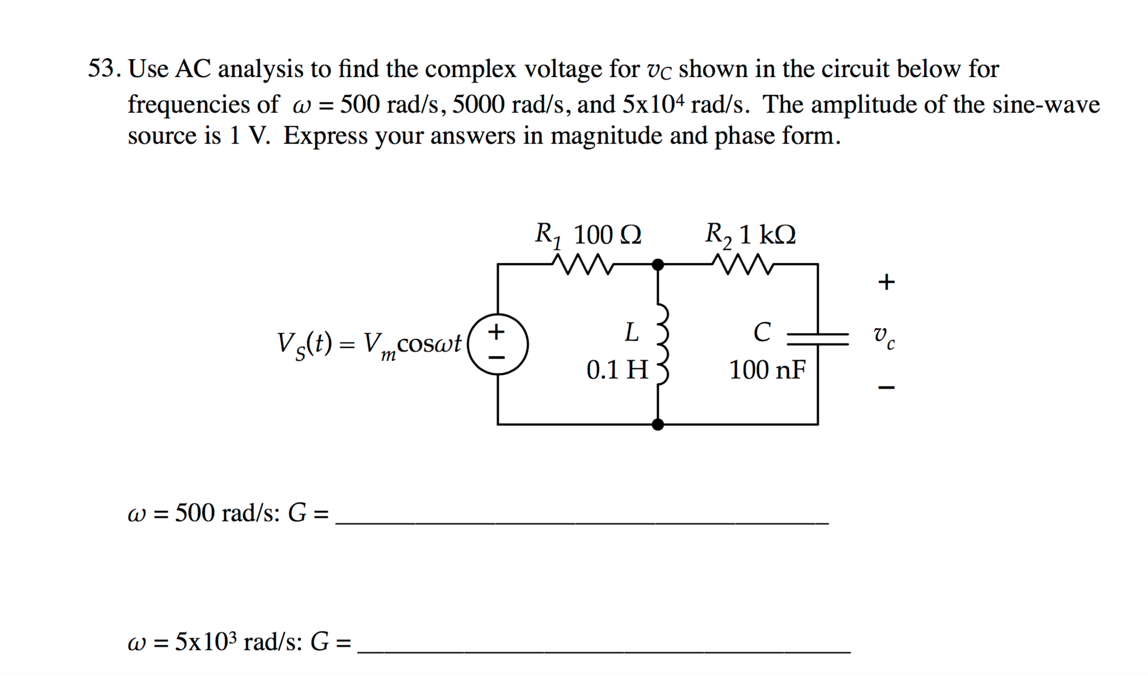 Solved Use AC analysis to find the complex voltage for vc | Chegg.com