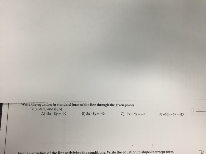 write standard form equation line through given points