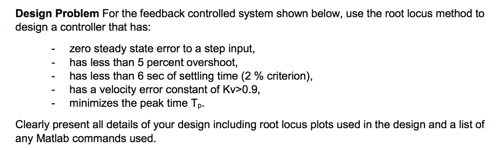 Solved Design Problem For the feedback controlled system | Chegg.com