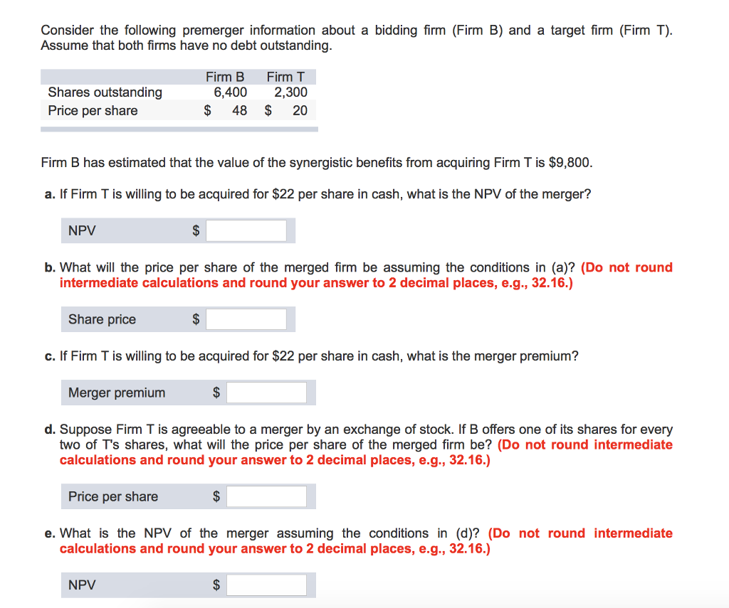 Solved Consider the following premerger information about a | Chegg.com