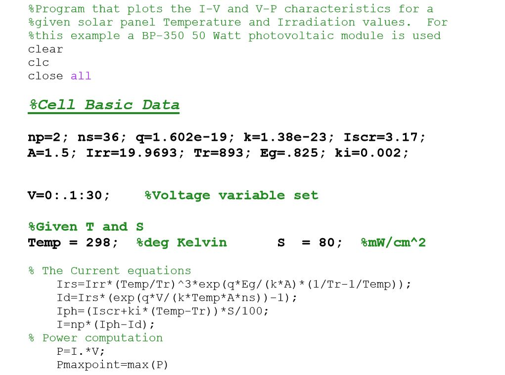 Solved Study of An Example PV Pannel Definition of | Chegg.com
