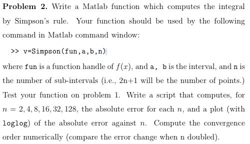 Solved Write a Matlab function which computes the integral | Chegg.com