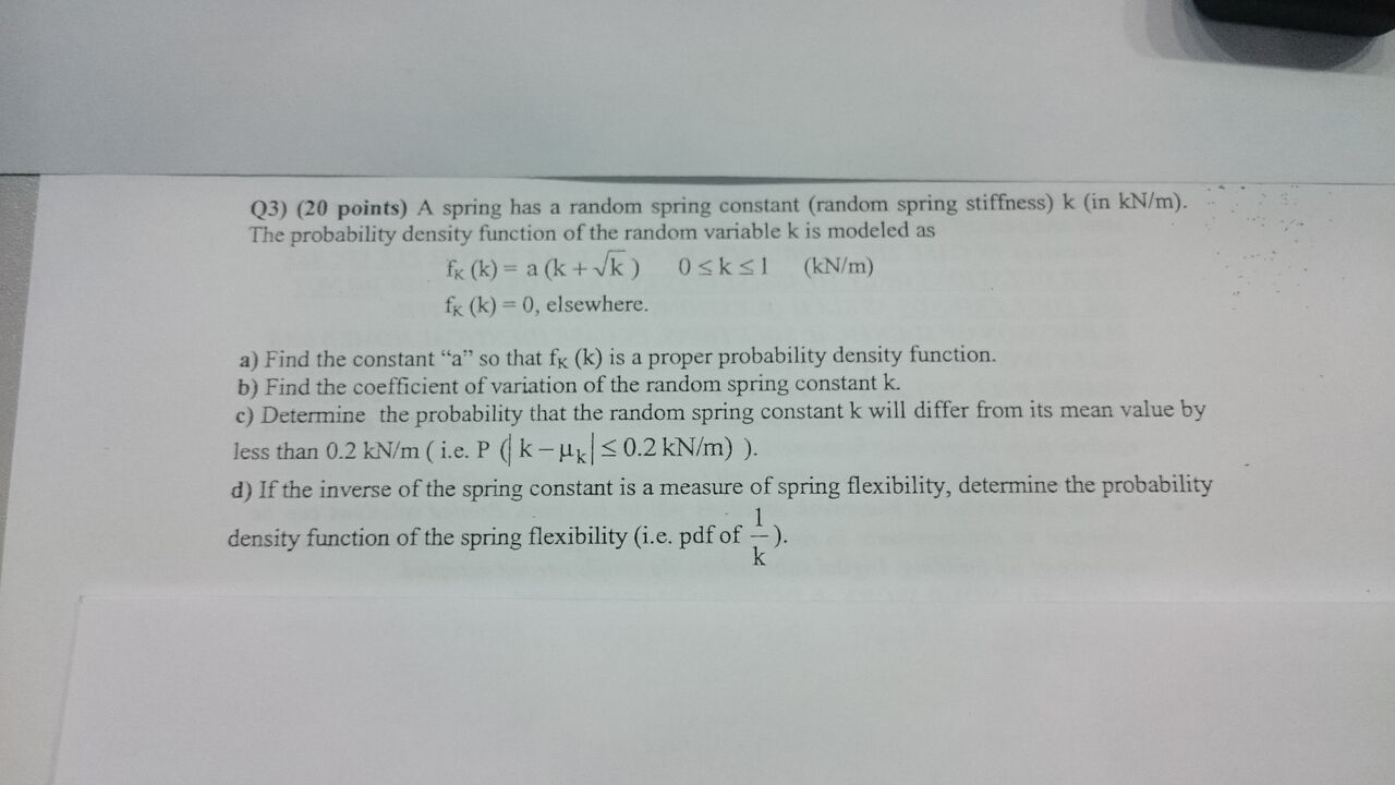 Spring Onstant Distribution Solved A spring has a random spring constant (random spring | Chegg.com