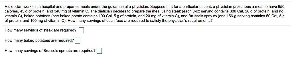Solved A dietician works in a hospital and prepares meals | Chegg.com