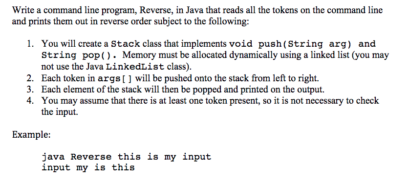 Solved Write a command line program, Reverse, in Java that | Chegg.com