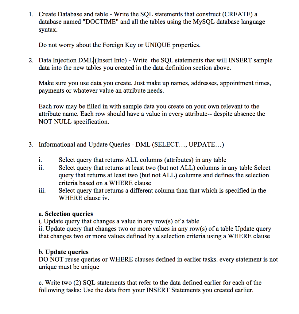 Solved Create Database and table Write the SQL statements Chegg