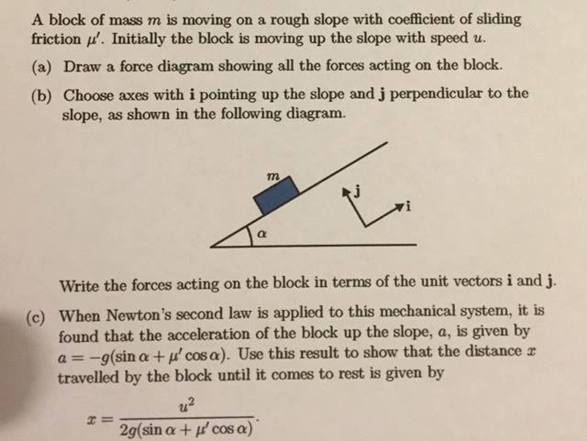 Solved A block of mass m is moving on a rough slope with | Chegg.com