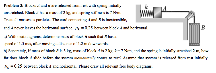 Solved Blocks A and B are released from rest with spring | Chegg.com