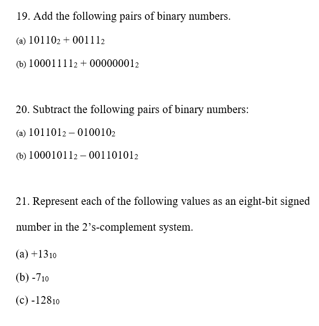 Solved 19. Add the following pairs of binary numbers. (a) | Chegg.com