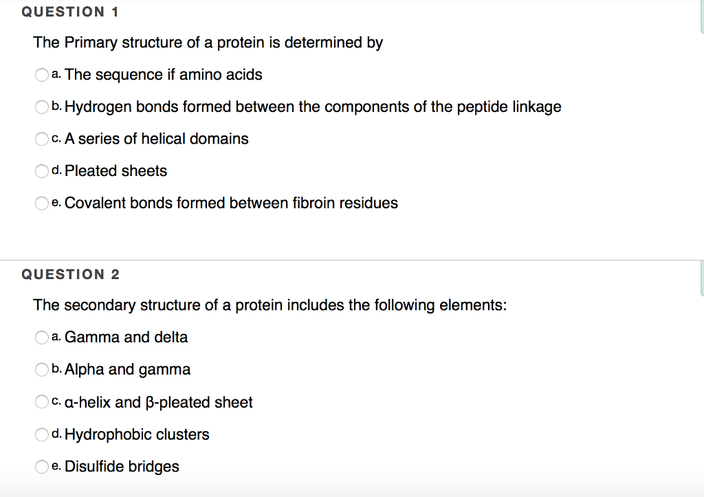 Solved QUESTION 1 The Primary structure of a protein is | Chegg.com