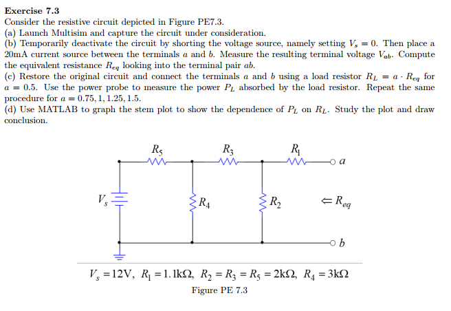 Solved Exercise 7.3 Consider The Resistive Circuit Depicted 