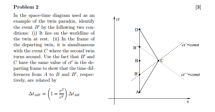 Solved In The Space Time Diagram Used As An Example Of The 1280