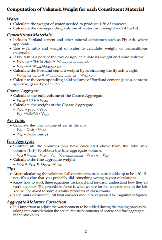 Solved Concrete Mix Design Procedure Determine Material