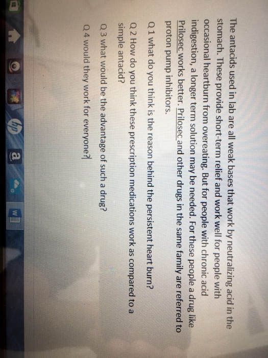 Solved The antacids used in lab are all weak bases that work