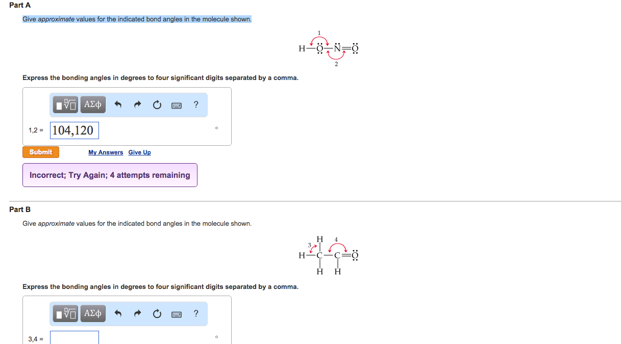 Solved Part A Give Approximate Values For The Indicated Bond | Chegg.com