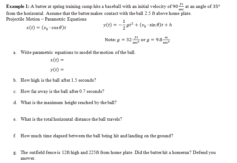 Solved Example 1: A batter at spring training camp hits a | Chegg.com