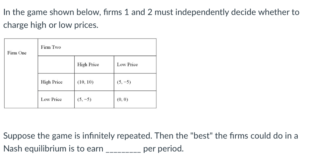 Solved In the game shown below, firms 1 and 2 must | Chegg.com