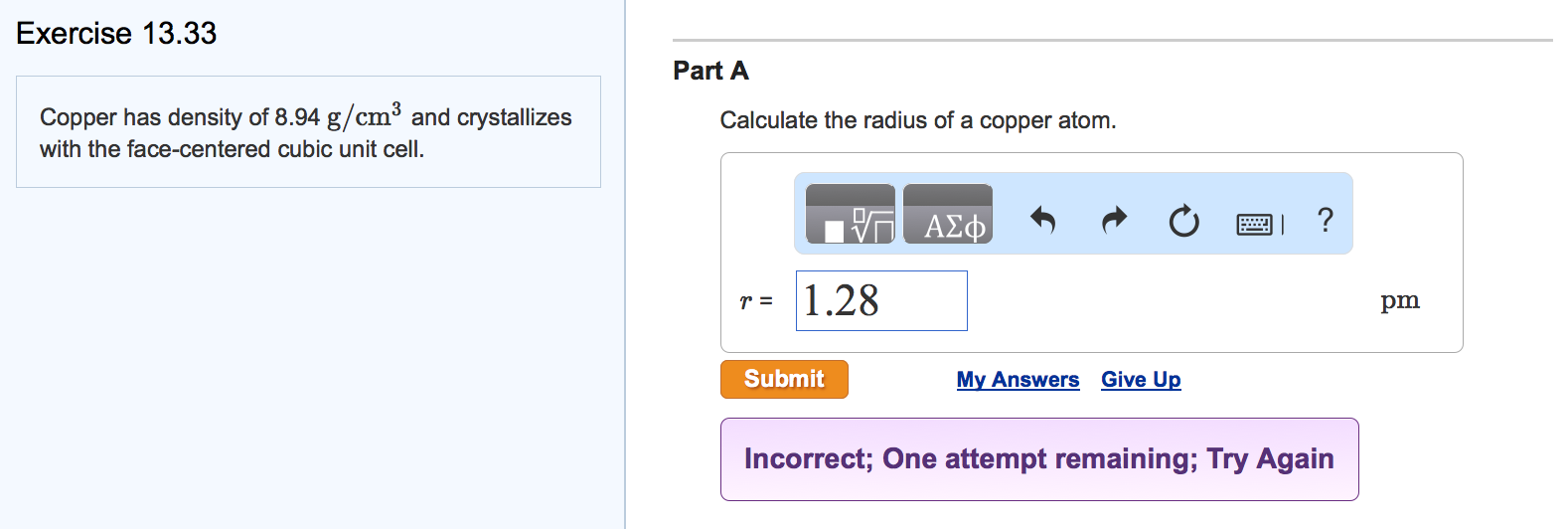 Solved Copper has density of 8.94 g/cm^3 and crystallizes