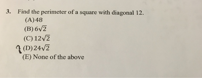 find perimeter of square if its diagonal is 10 root 2 cm