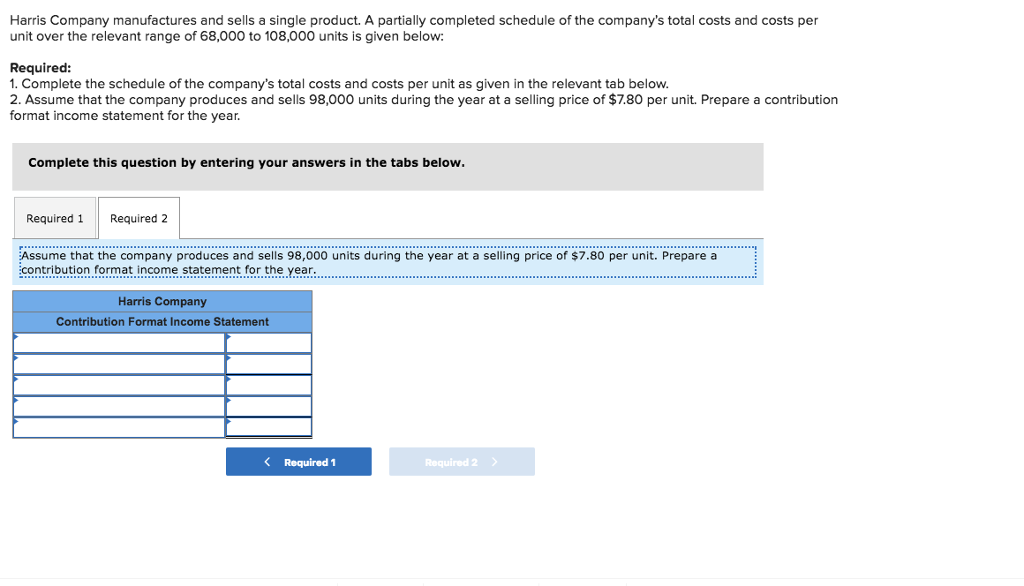 Solved Harris Company Manufactures And Sells A Single Chegg Com