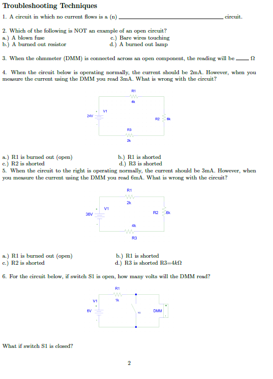 Solved Troubleshooting Techniques 1. A Circuit In Which No | Chegg.com