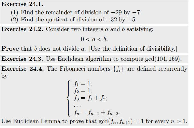 Solved Find the remainder of division of -29 by -7. Find the | Chegg.com