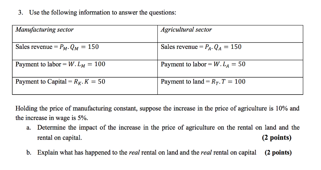 Solved Use the following information to answer the | Chegg.com