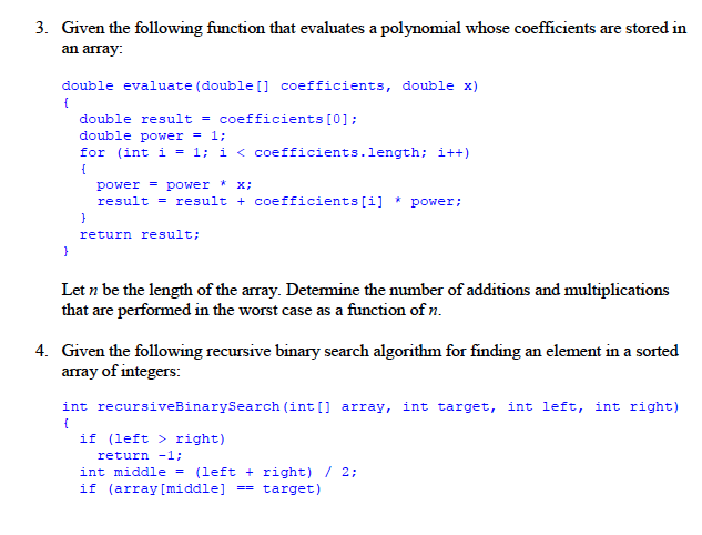 Solved 3. Given the following function that evaluates a | Chegg.com